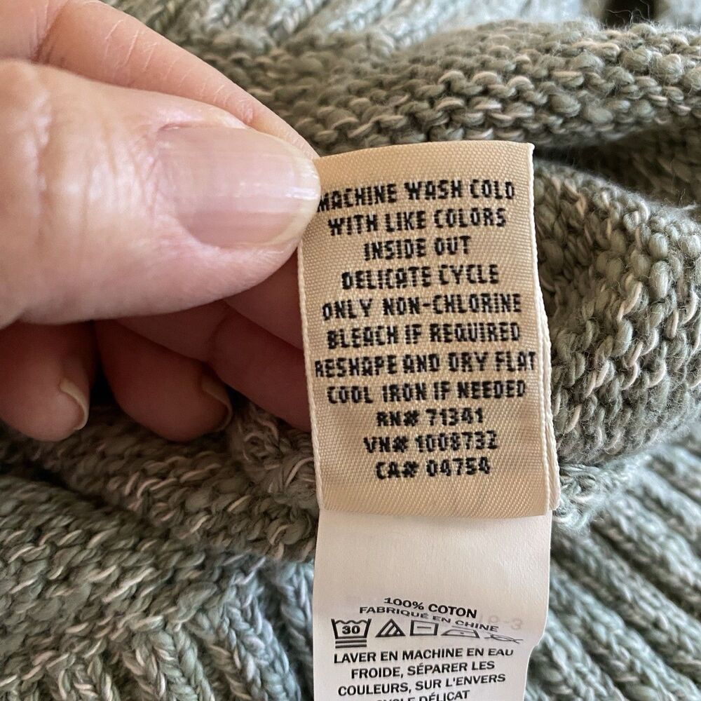 LL Bean Womens Sweater Sz Small Cream Green Marled Knit Cotton Roll Neck Preppy - Picture 6 of 11